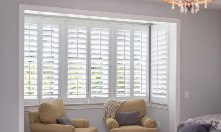 White shutters in San Antonio bay window